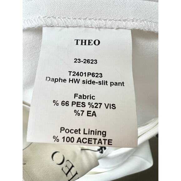 NWT Theo Daphne High-Waisted Side Slit Trouser Pants Ivory Women's Size Small - Picture 5 of 5